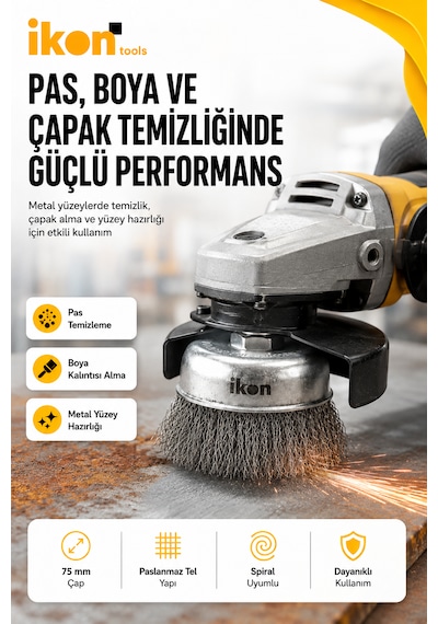Paslanmaz Saçaklı Çanak Fırça 75 Mm M14x2 Spiral Uyumlu Pas Boya Çapak Temizleme Fırçası