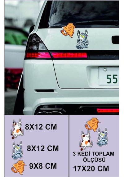 3d Sticker 3lü Çizen Kediler Oto Sticker, Motorsiklet, Kask, Laptop Sticker 17x20 Cm Oto Aksesuar