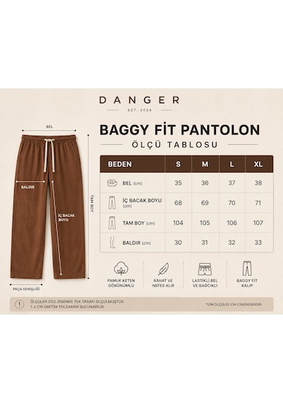 Danger Erkek Baggy Kalıp Beli Lastikli Pamuk Keten Görünümlü Pantolon Kiremit 1007dngr Tarçın