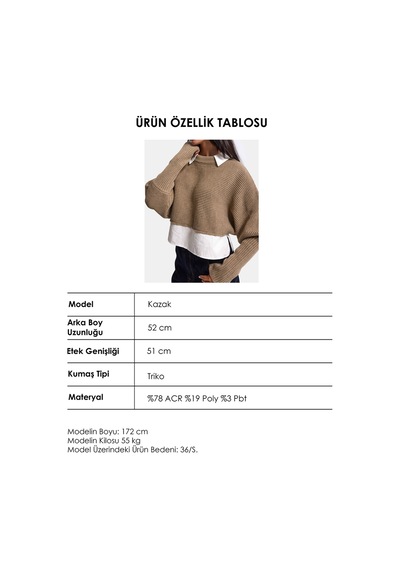 Kadın Bej W6-57 Oversize Tek Parça Gömlek Yaka Detaylı Tasarım Triko Kazak