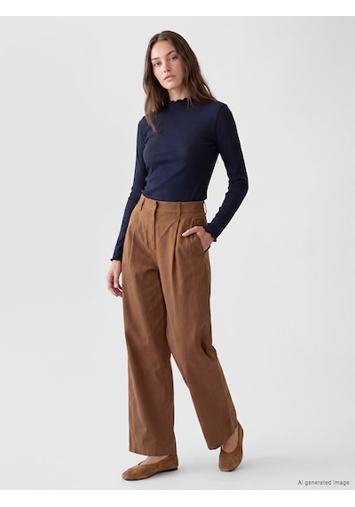 Lcw Modest Lacivert Dik Yaka Kadın Fitilli Body