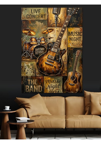 Live Music Klasik Gitar Posteri Dekoratif Kanvas - Mdf Ahşap Tablo