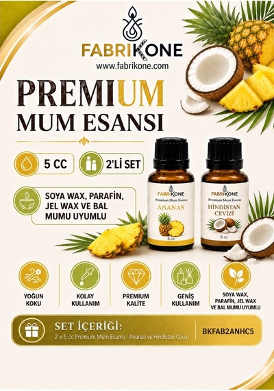 Premium Mum Esansı 5 Cc 2'li Set - Ananas, Hindistan Cevizi - Soya Wax, Parafin, Jel Wax Ve Bal Mumu Uyumlu Bkfab2anhc5 Karışık