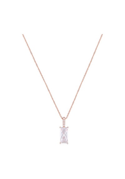 Cosar Silver 925 Ayar Baget Ve Zirkon Taşlı Dikdörtgen Kolye Rose