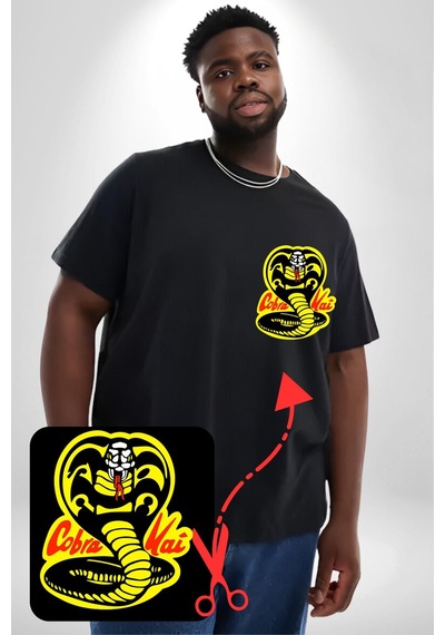 Angemiel Cobra Kai Karete Çocuk Yılan Logo Dizi Siyah Büyük Beden Kadın Basic Minimal Baskılı Tişört Siyah