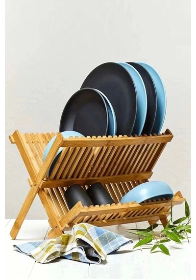 %100 Bambu Katlanabilir Tabaklık Bulaşıklık Büyük Boy Ergonomik Tasarım Çok Renkli