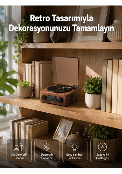 Dekoratif Gece Işıklı Bluetooth Hoparlör - Saatli Tasarım Yeni Nesil