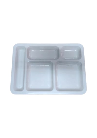 50 Adet 5 Gözlü Kırılmaz Plastik Tabldot Tabağı Beyaz Self Servis Tabildot Tabilot Tabak Beyaz