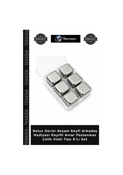 Delux Serisi Akşam Keyfi Arkadaş Hediyesi Keyifli Anlar Paslanmaz Çelik Viski Taşı 6'lı Set