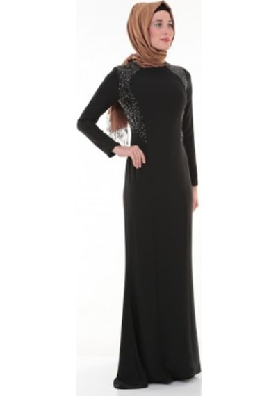 Nidya Moda Büyük Beden Elbise-4048Ps Siyah