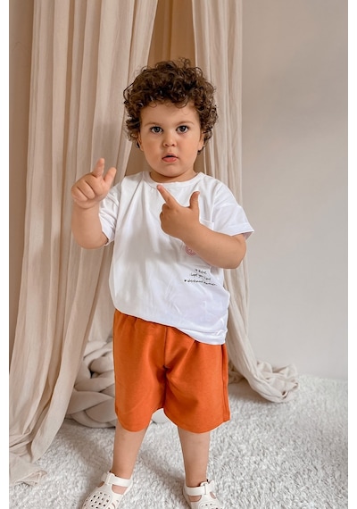 Babywom Unisex Oversize Yazlık Şortlu Basic Takım- Kiremit