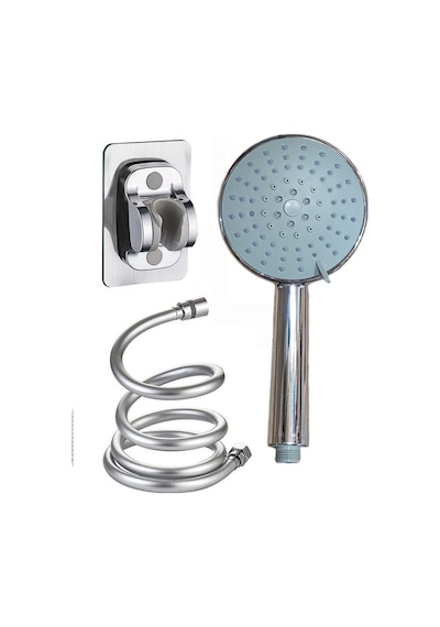 5 Fonksiyonlu. Preminyum Büyük Boy Krom Duş Başlığı 150cm Pvc Hor Beyaz