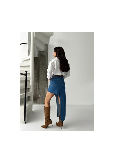Kene Jeans Kadın Yan Asimetrik Kesim Kot Etek Lacivert