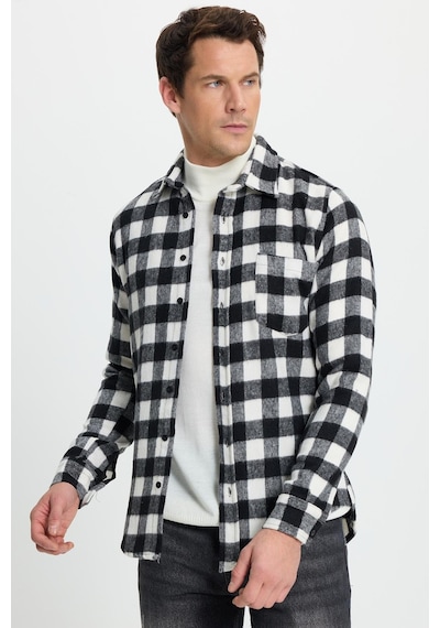 Tudors Erkek Slim Fit Dar Kesim Uzun Kollu Cepli Kareli Dama Desenli Kışlık Oduncu Gömlek-41691 Çok Renkli