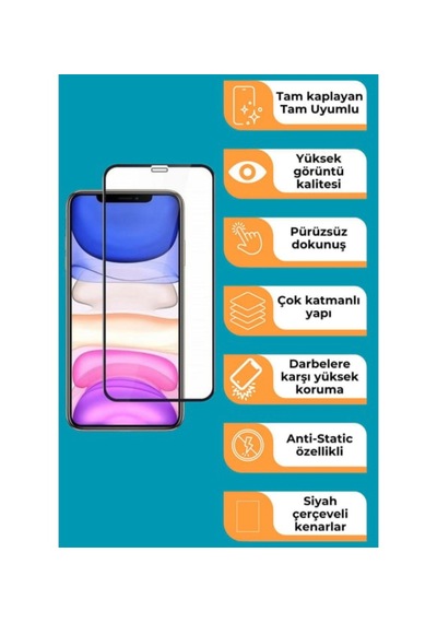 İphone Xr -11 Siyah Kenarlı Tam Kaplayan Cam Ekran Koruyucu