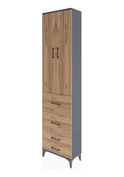 Arges Dolap Tek Raflı 4 Çekmeceli 2 Kapaklı 60x30x243 Aytaşı-çam Antrasit