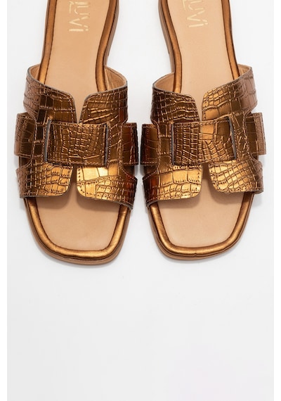 Luvishoes Luvi Shoes Notre Bakır Baskı Hakiki Deri Kadın Terlik Bakır