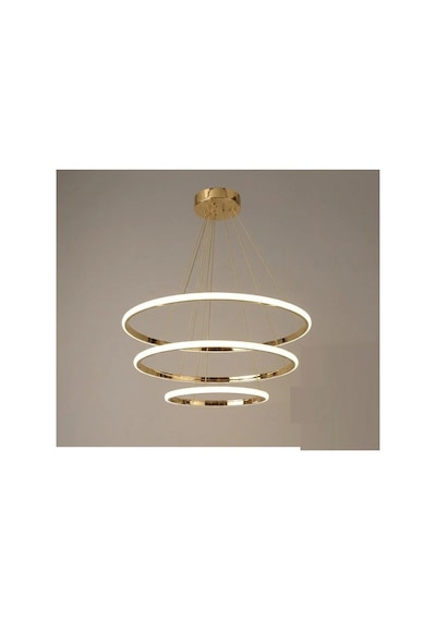 3 Lü Çember Eskitme Modern Avize Beyaz Işık Salon & Yemek Masası Sarkıt Aydınlatma 45-38-27 Cm Altın