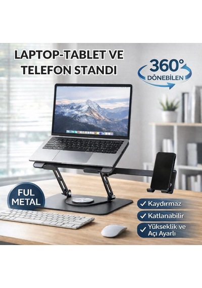 Coofbe 2in1 Yükseklik Ayarlı 360 Döner Alüminyum Laptop Standı Laptop Sehpası Ve Telefon Standı