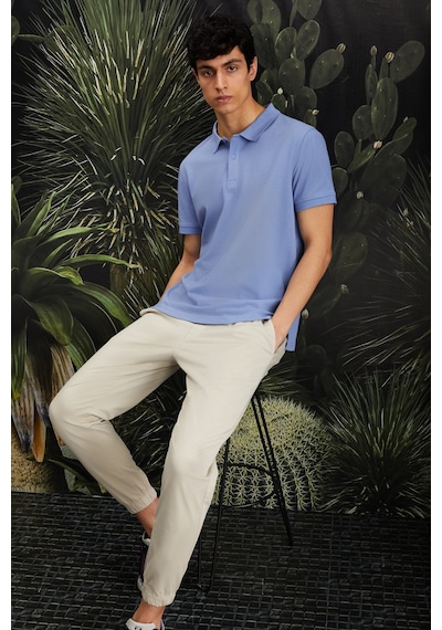 Grimelange Tarnex Erkek %100 Pamuk Kısa Kollu Regular Fit Mavi Polo Yaka T-shirt
