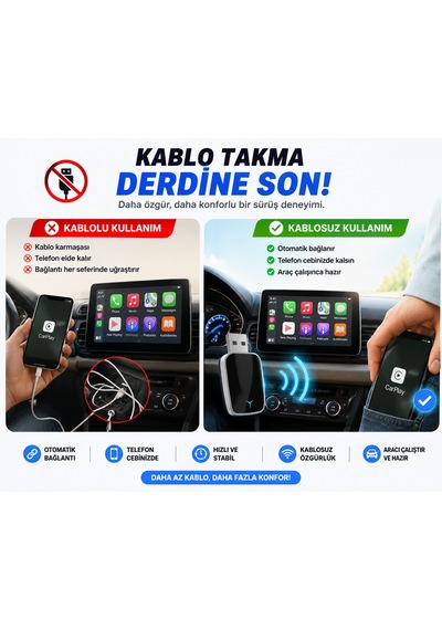 Hpytech Kablosuz Carplay Android Auto Dönüştürücü Usb & Type-c Mini Adaptör Wireless Carplay Dongle Tak Çalıştır Bluetooth 5.0 5ghz Wifi İphone & Android Uyumlu