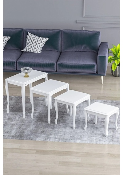 Canisa Concept Roma Serisi , 1.sınıf Mdf Ve Lake Boya , Üst Kalite 4lü Zigon Sehpa Takımı, Beyaz Beyaz