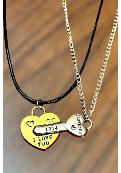 Takı Dükkanı Mıknatıslı Kalp Ve Anahtar I Love You 1314 Çift Kolyesi Bbk52 Çok Renkli