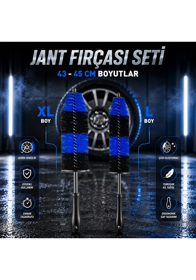 Sgcb Araç Jant Temizlik Fırçası Seti 2li Paket L+xl Boy Çizmez Esnek Oto Temizleme Detay Fırça