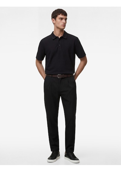 Koton Regular Fit Waffle Dokulu Düğmeli Kısa Kollu Polo Yaka Tişört Siyah 6sam10071mk