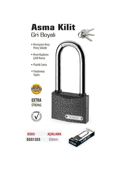 Sgs Asma Kilit Uzun Gri 63 Mm Sgs1333