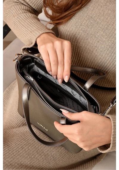 Just Polo Orijinal Kadın Orta Boy Ayarlanabilir Askılı Lüks El Ve Omuz Çantası Shoulder Bag Gri