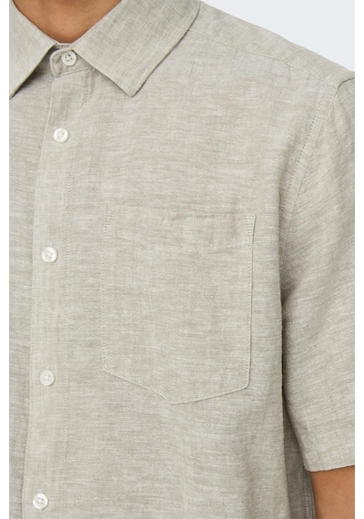 Only & Sons Erkek Onscaıden Kısa Kollu Tek Cepli Keten Gömlek 22031805 Bej Bej
