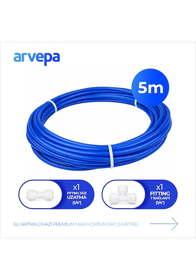 Arvepa Su Arıtma Cihazı 1/4" Premium Mavi Hortum 5 Metre - Quick Bağlantı Seti