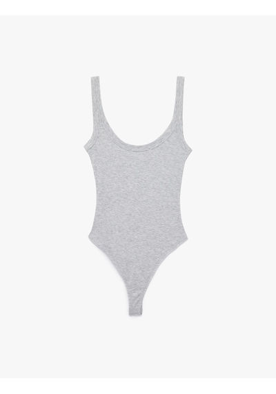 Koton Slim Fit Kolsuz U Yaka Çıt Çıt Detaylı Body Gri 6sal30149ık Gri