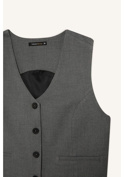 DeFacto V Yaka Blazer Yelek C2026AX25SPGR210 Gri