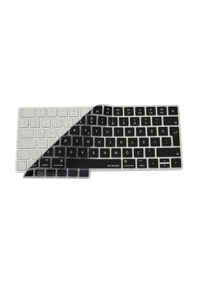 Apple Magic Keyboard 2 Uyumlu A1644 Klavye Koruyucu Türkçe Q Silikon Kapak Ultra İnce 0,3mm Toz, Sıvı & Kir Koruma Şeffaf/siyah