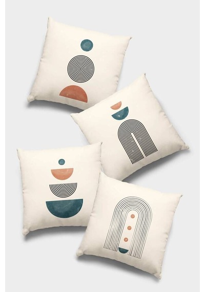 Krem Soyut Desenli Çift Taraf 4'lü Set Kırlent Kılıfı 4kr029n11