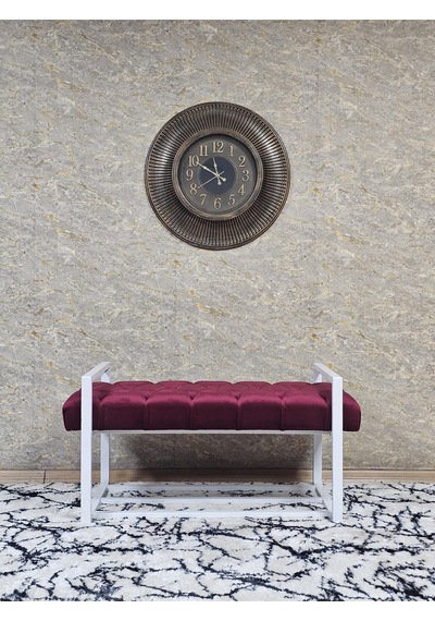 Zafir Beyaz Boyalı Metal 80 Cm Puf Bench - Antre Puf - Hol Bench - Puf - Oturak - Bench Bordo