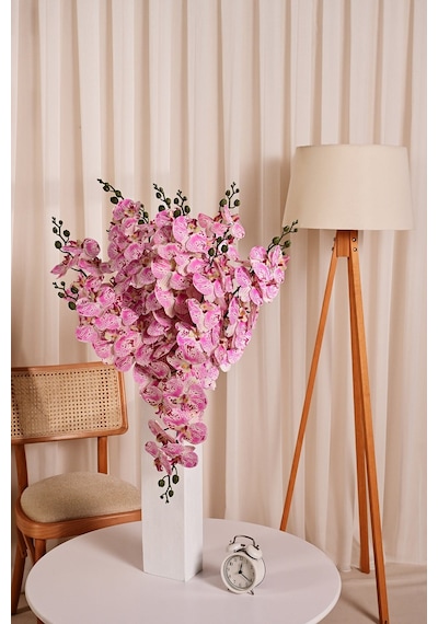 Pembe Yapay Orkide Çiçeği Tek Dal Premium Canlı Islak Dokulu 98 Cm