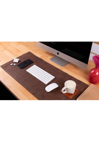 Still & Silent Saddle Brown Gerçek Deri Desk Mat Apple Uyumlu MacBook Altlığı