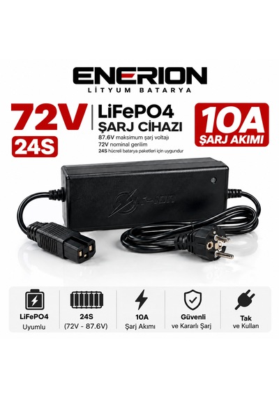 Enerion 72v 10a Lifepo4 Lityum Batarya Şarj Cihazı 24s 87.6v Cc/cv Fanlı Soğutma Elektrikli Araç Uyumlu
