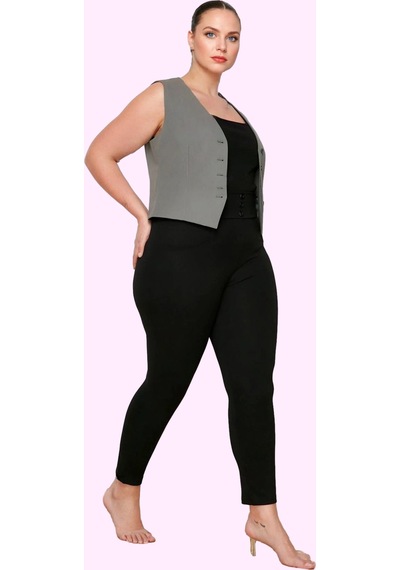 Ersefa Kadın Skinny Pantolon Yüksek Bel Interlok Dokuma Rahat Günlük Sti siyah