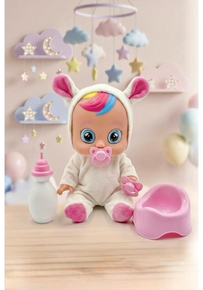 Konuşan Ve Gözyaşı Döken Kolları Ve Kafası Et Bebek Peluş Tulumlu 28 Cm Ağlayan Oyuncak Bebek Beyaz