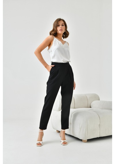 Ftz Women Kadın Lastikli Pleli Dar Paça Pantolon Siyah 30744-siyah Siyah