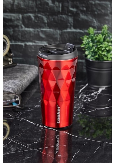 Cooker Lüx 350 ML Prizma Çelik Termos Mug Kırmızı - Ckr2048