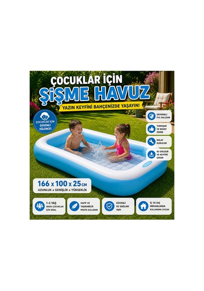 Çocuk Şişme Havuz 166x100x25 Cm Yumuşak Tabanlı Aile Havuzu