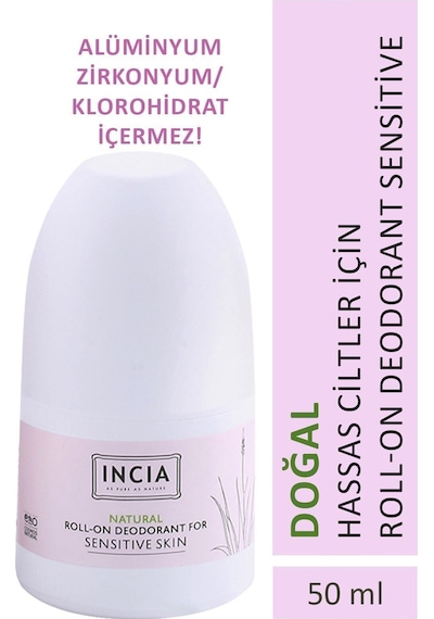 INCIA %100 Doğal Roll On Deodorant Hassas Ciltler İçin Ter Kokusu Önleyici Leke Yapmayan 50 ML