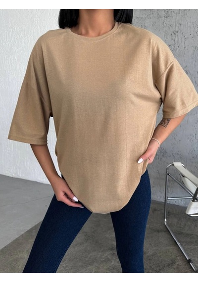 Wear Vexel Kadın Düz T-shirt Kısa Kol Bisiklet Yaka Oversize Rahat Kalıp Günlük Tişört - Bej Bej Wear Vexel Kadın Düz T-shirt Kısa Kol Bisiklet Yaka Oversize Rahat Kalıp Günlük Tişört - Bej Bej