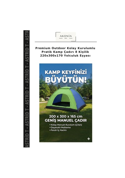 Premium Outdoor Kolay Kurulumlu Pratik Kamp Çadırı 8 Kişilik 220x300x170 Yolculuk Eşyası Çok Renkli