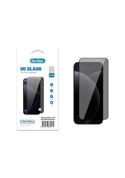 Apple Uyumlu   iPhone 17 Pro Go Des Og Glass Privacy Antistatik Temperli Cam Ekran Koruyucu Siyah
